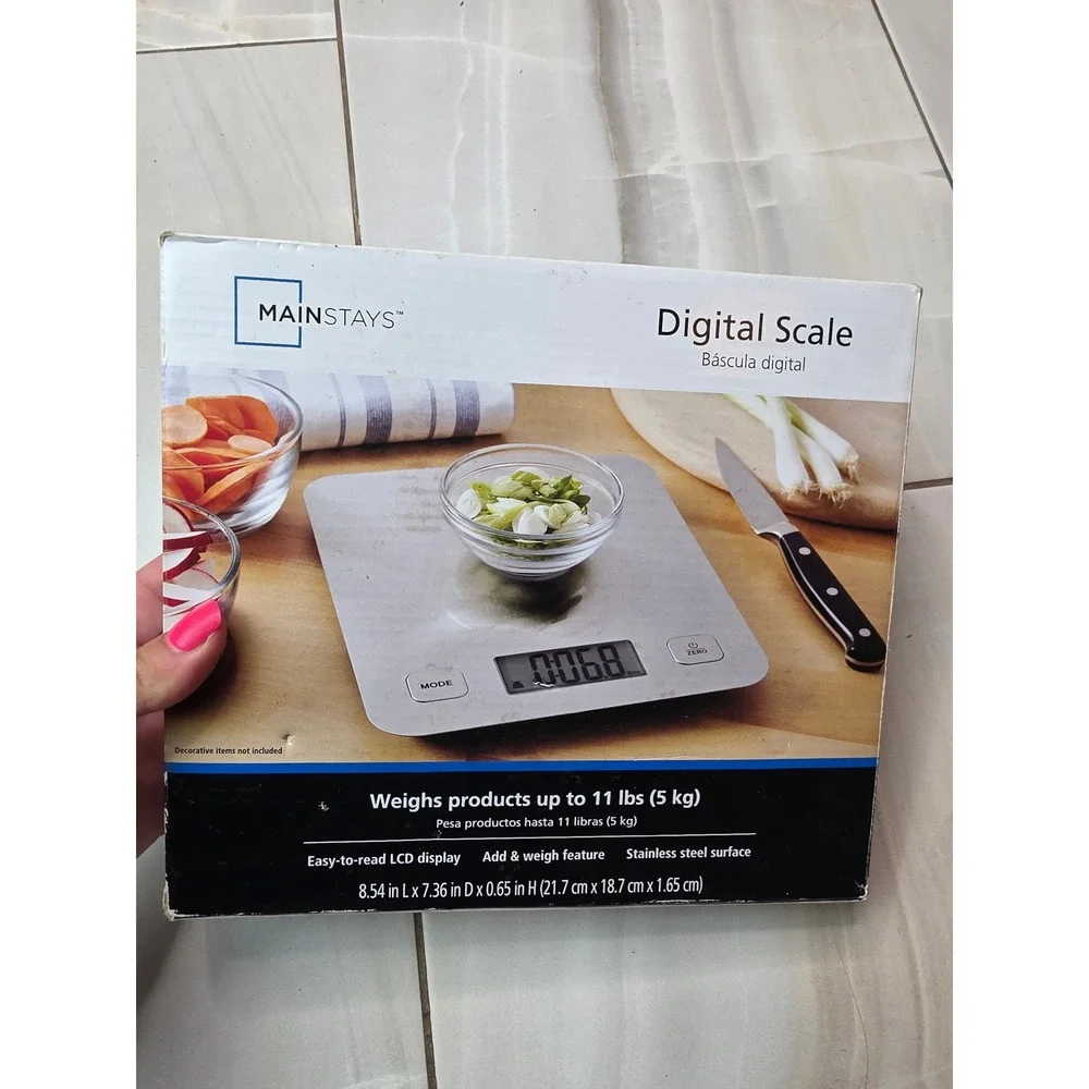 Mainstays Digital Kitchen Scale Stainless Steel 11lb Capacity EK8810WM Silver A6
